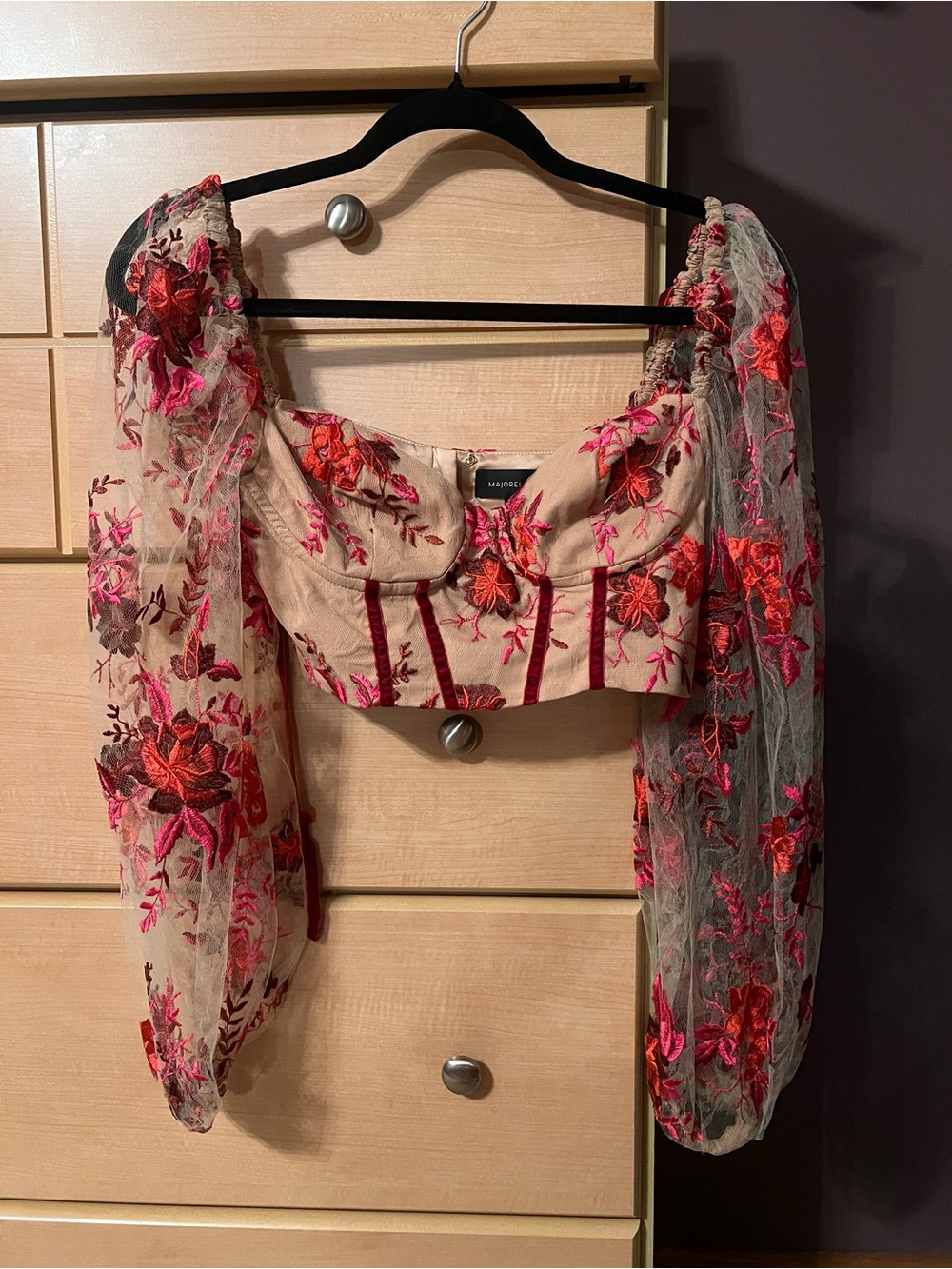 MAJORELLE Cassia embroidered bustier top